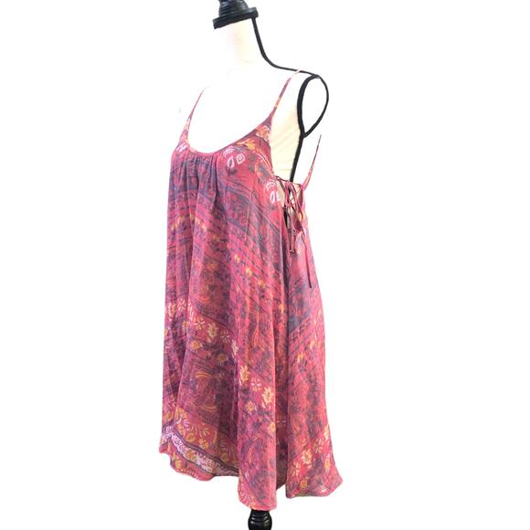 Urban Outfitters Dress Kimchi Blue Swing Loose Lace Up Side Patterned Pink Mini - Picture 1 of 10